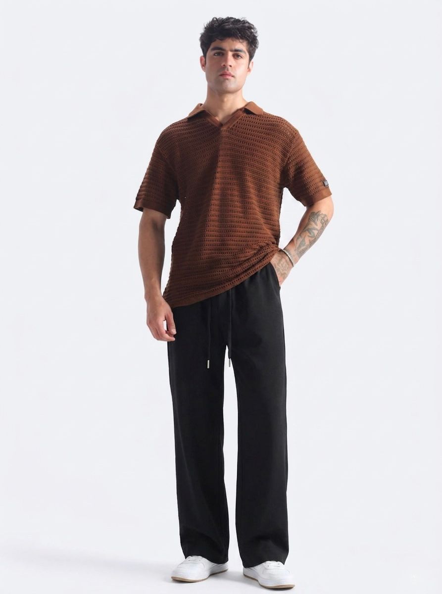 Men's Black Micro Plain Trouser