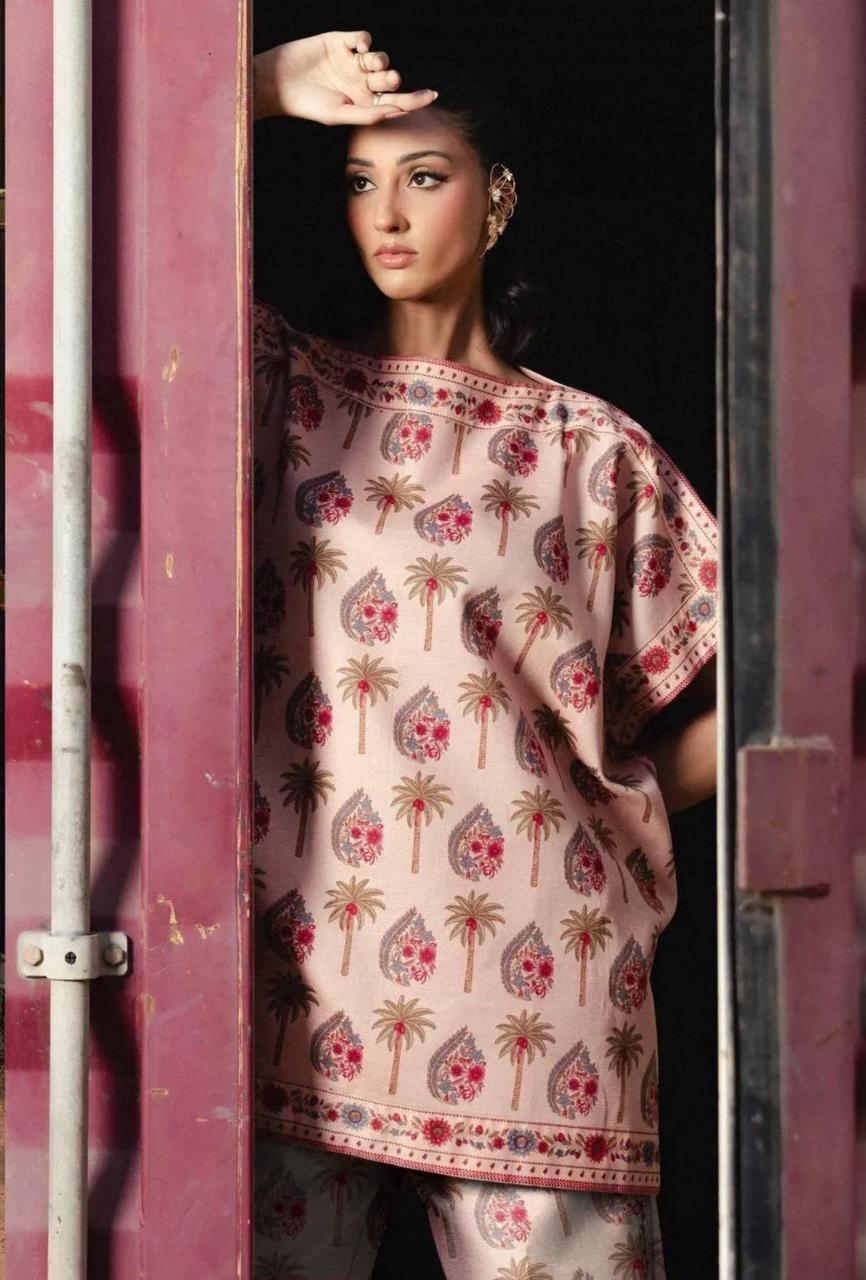 Pink Printed Khaddar 2-Piece Suit for Women