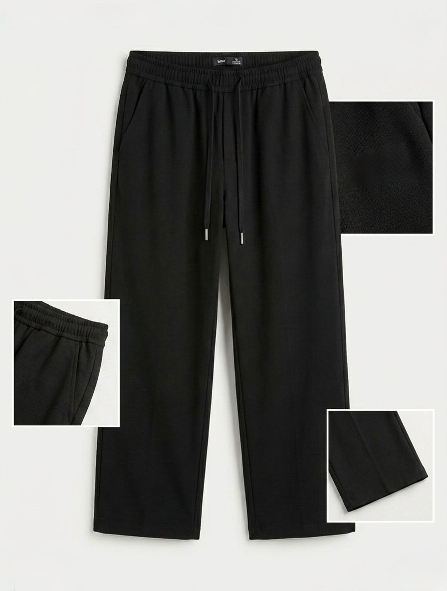 Men's Black Micro Plain Trouser