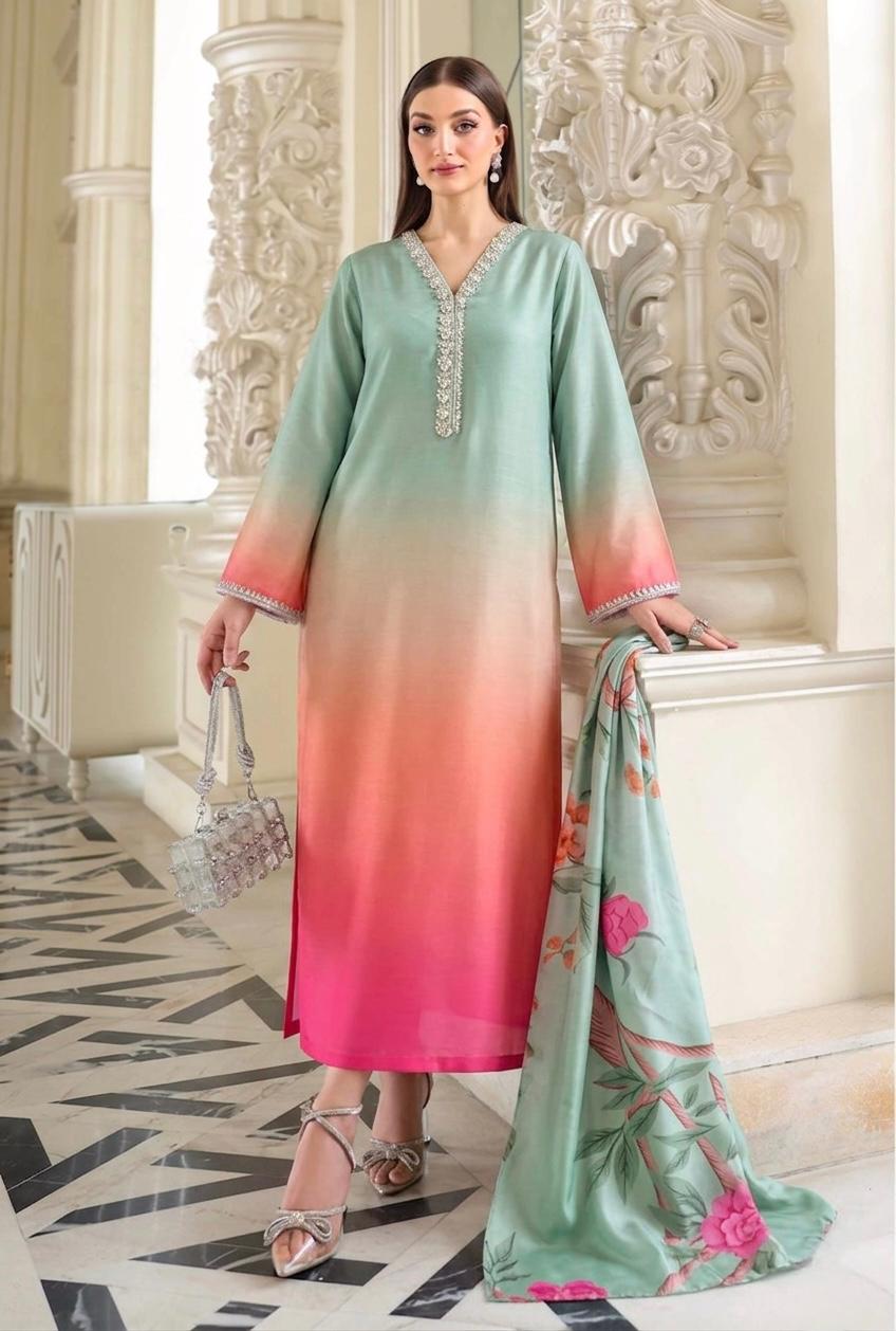 Digital Printed Long Kurta with Lace Work & Duppatta| Unstitched