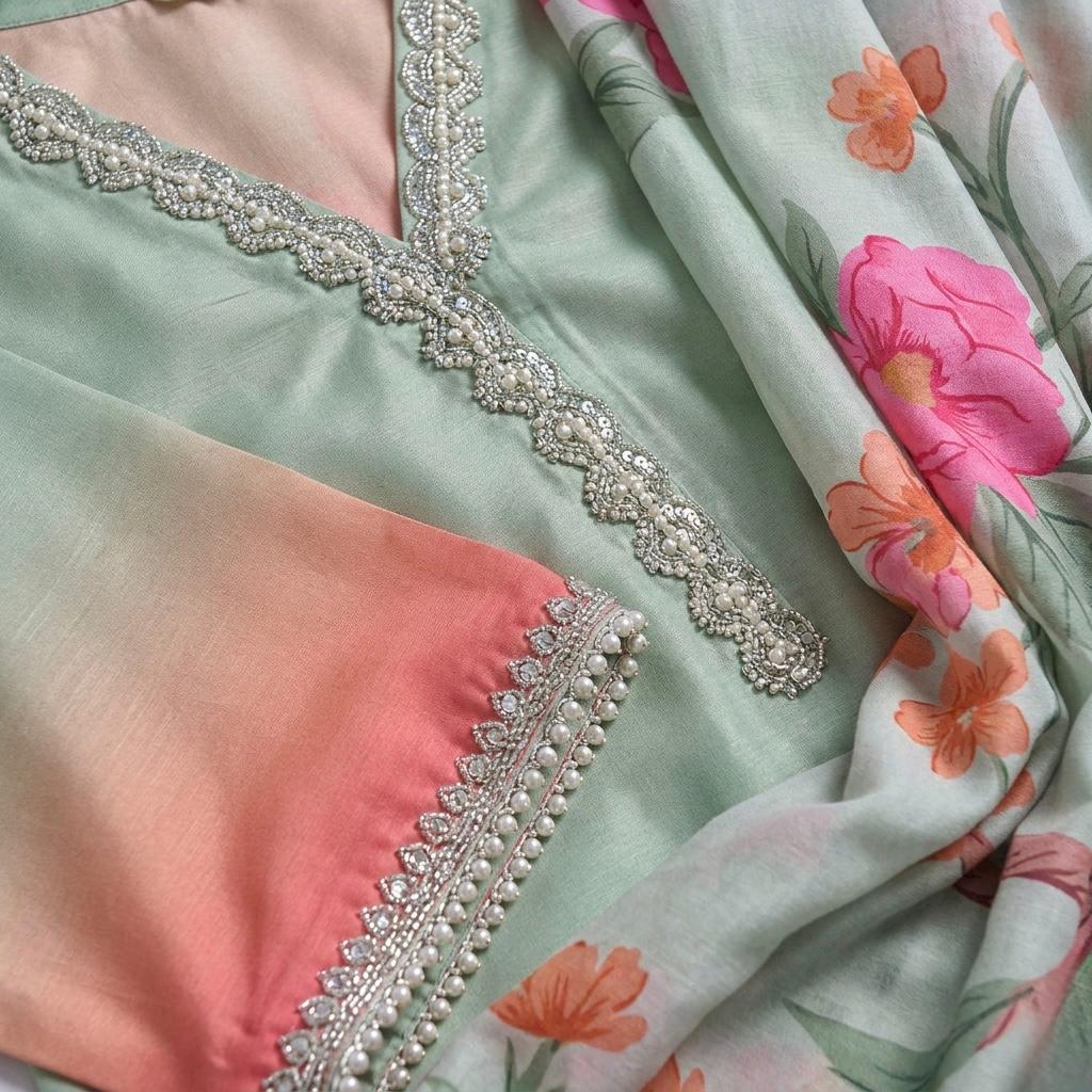 Digital Printed Long Kurta with Lace Work & Duppatta| Unstitched