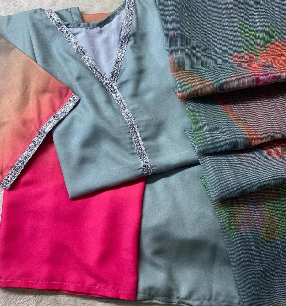 Digital Printed Long Kurta with Lace Work & Duppatta| Unstitched