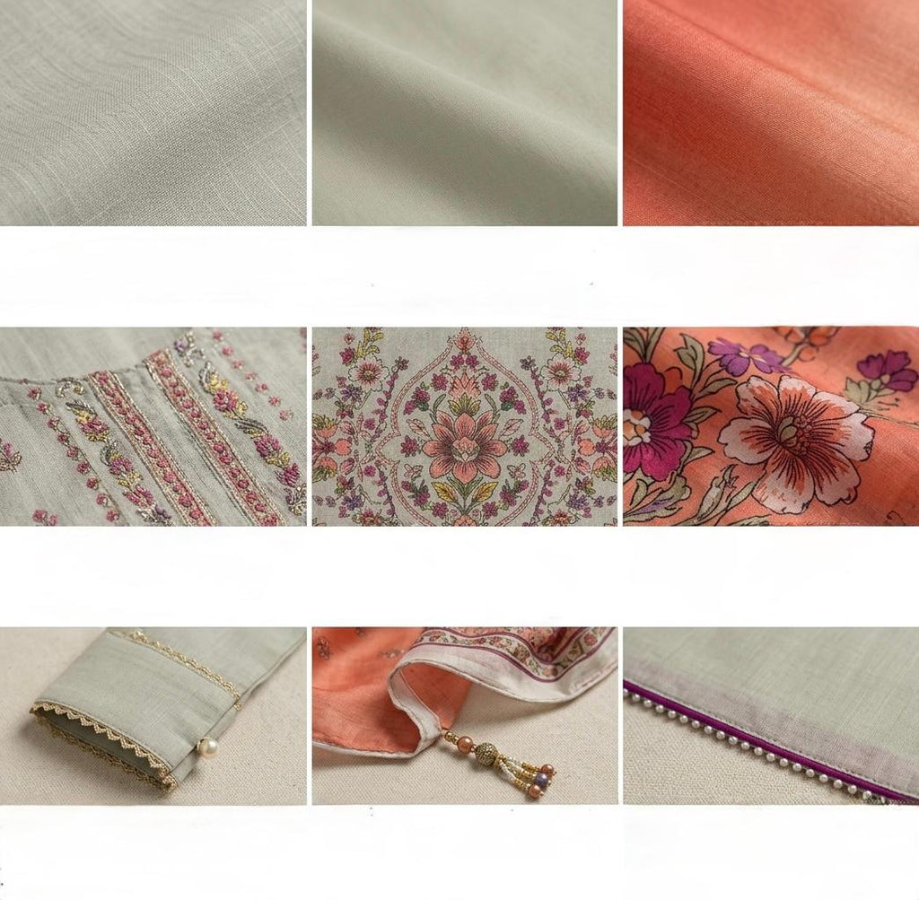 Off White Printed Dobby Lawn 3Pcs Set| Unstitched