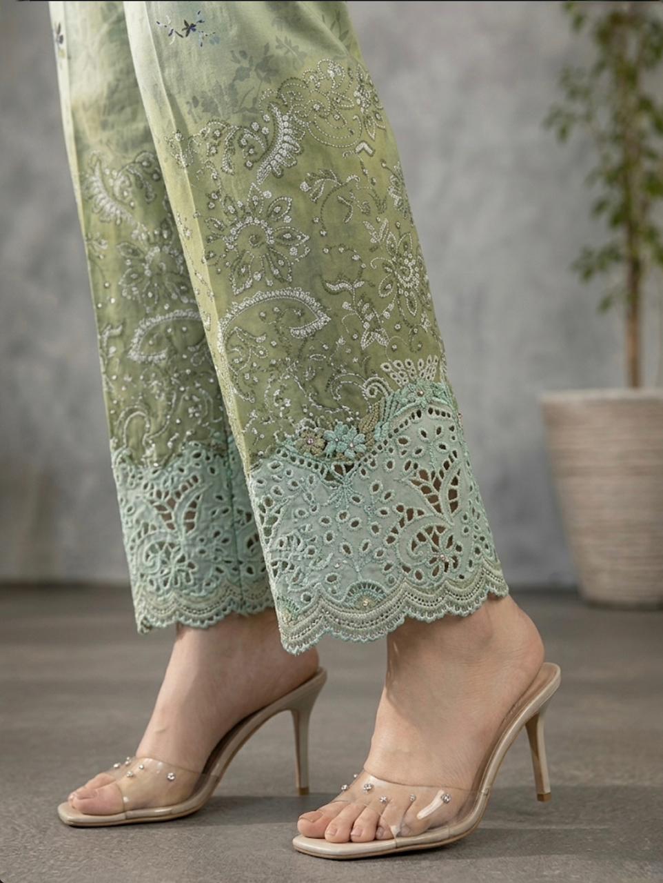 Floral Green Kurta Set with Chiffon Dupatta