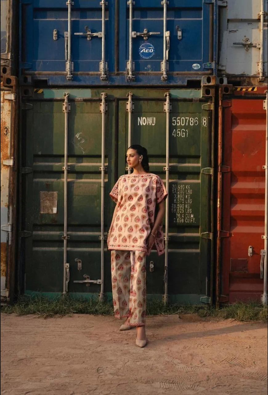 Pink Printed Khaddar 2-Piece Suit for Women