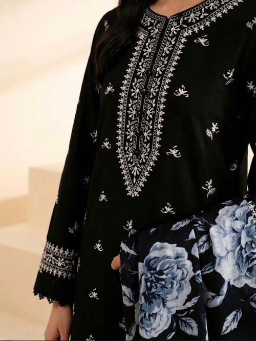 Black Embroidered 3-Piece Lawn Suit for Women