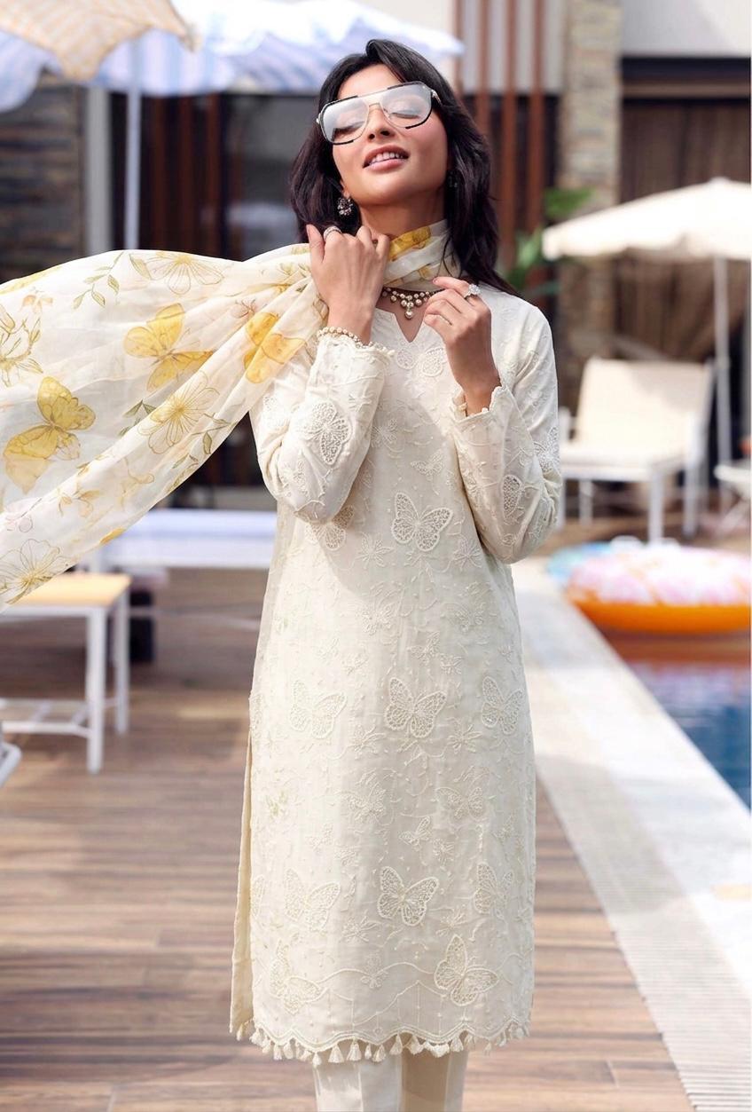 Off White Chikankari Lawn 3Pcs Set